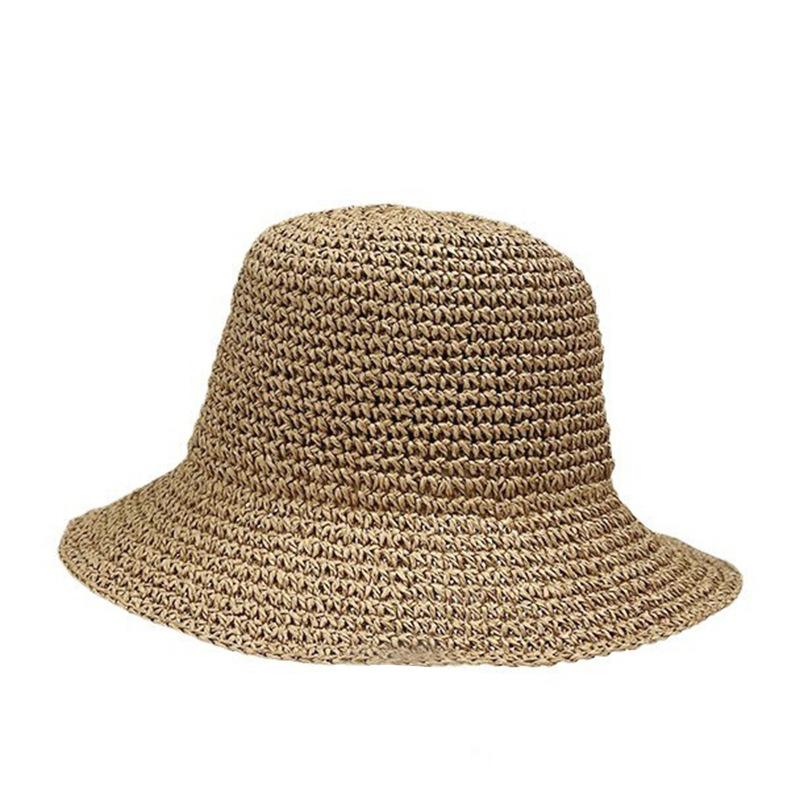Summer Vacation Style Hat Edge Can Be Styled Straw Hat Solid Color Straw Versatile Internet Celebrity Bucket Hat Women'S Handmade Crochet Basin Hat