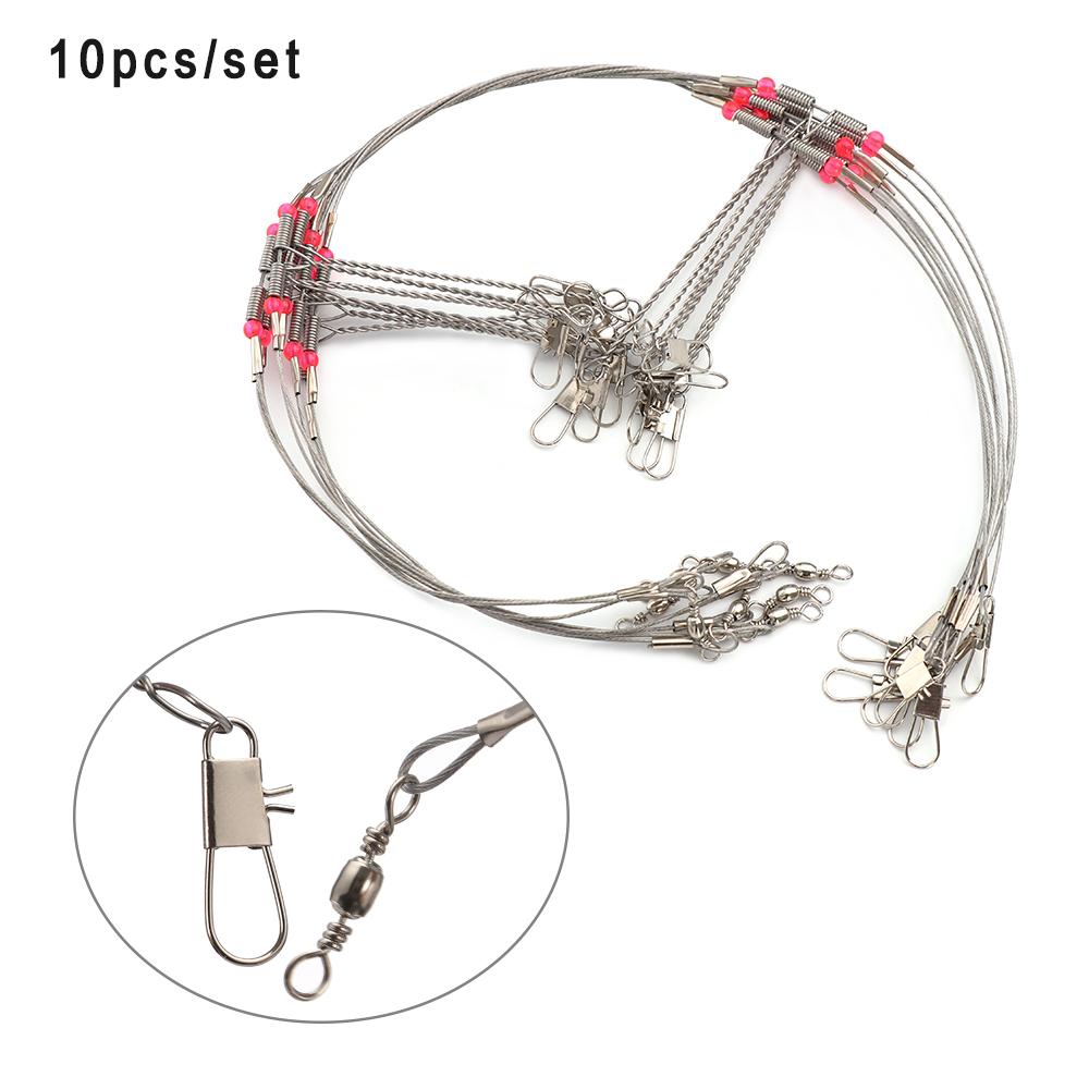 10 Pcs Fishing Wire Line Leader Trace with Snap Rope Wire Safety Snaps Stainless Steel String Rolling Swivels High Carbon