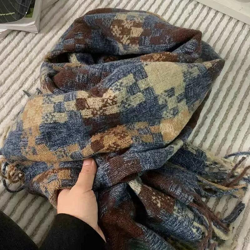 Autumn and Winter Scarves Women's Winter High-end Scarves Thickened and Warm Tonglu Imitation Cashmere Plaid Scarves