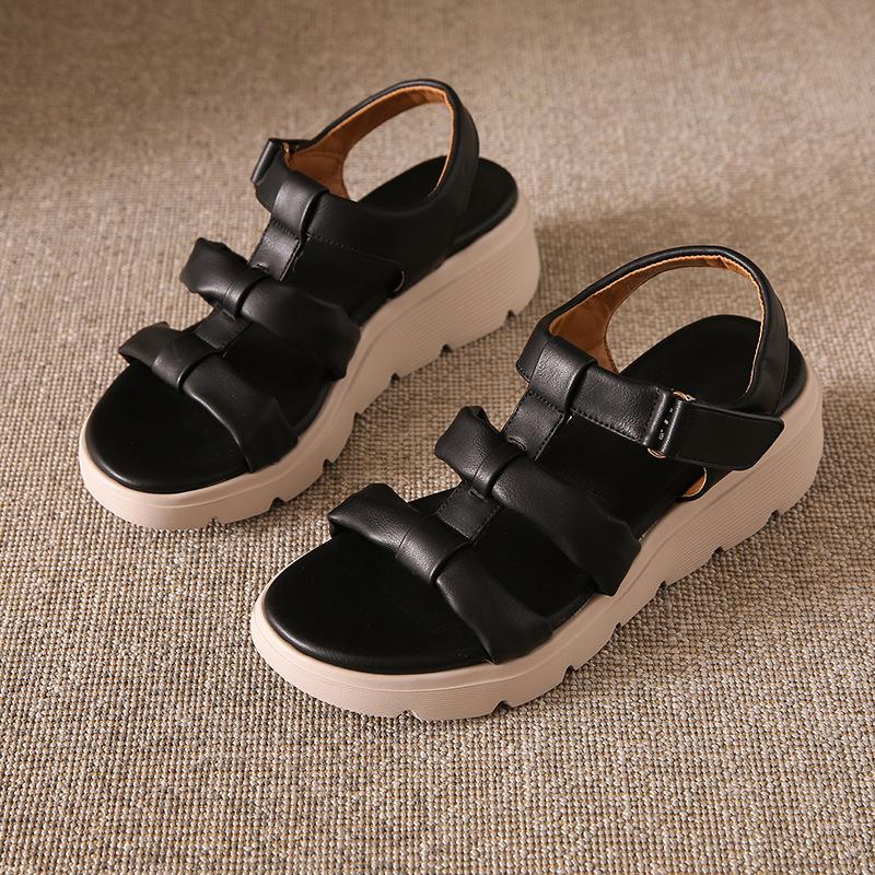 Thick-soled retro new Roman sandals women's shoes heightened woven hollow one-word buckle belt comfortable sandals