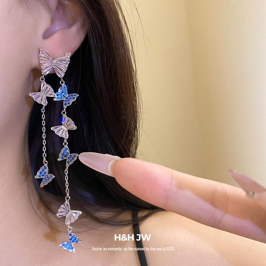 Zircon Butterfly Tassel Earrings Stylish Jewelry