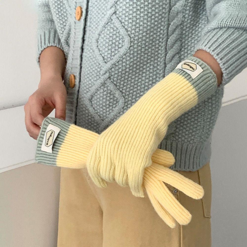 Striped Thermal Gloves Thickened Split Finger Long Gloves Autumn Winter Warm Gloves