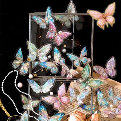 20 Stück Schmetterlingsaufkleber, glitzernd, holografisch, transparent, ästhetische Aufkleber für Art Journaling, Scrapbook, Junk Journal, Kartenherstellung, DIY-Basteln