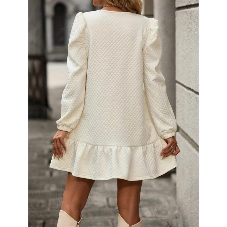 YYFS Women's Fashion Spring Fall Solid Color Print Long Sleeve O-Neck Loose Waistline Casual Dresses