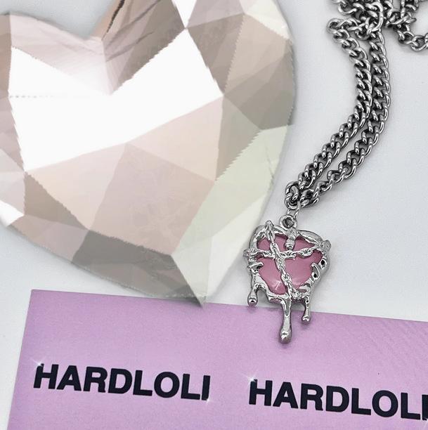 Punk Gothic Red Lava Star Cross Heart Pendant Leather Rope Necklace  Vintage Harajuku Grunge Heart Vortex Sun Charms Chain