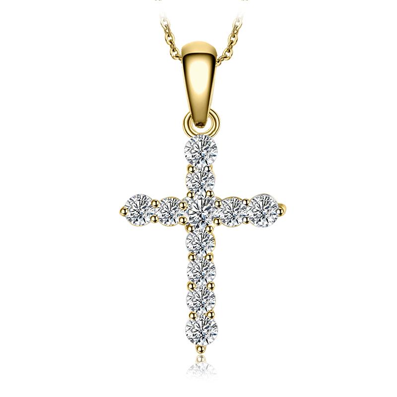 JewelryPalace Cross Sideway 925 Silver Cubic Zirconia Pendant Necklace for Women Yellow Gold Rose Gold Plated No Chain