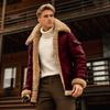 Men Coat Lapel Long Sleeve Solid Color Velvet Lining Jacket with Multi Pockets Design Zipper Closure Casual Outerwear