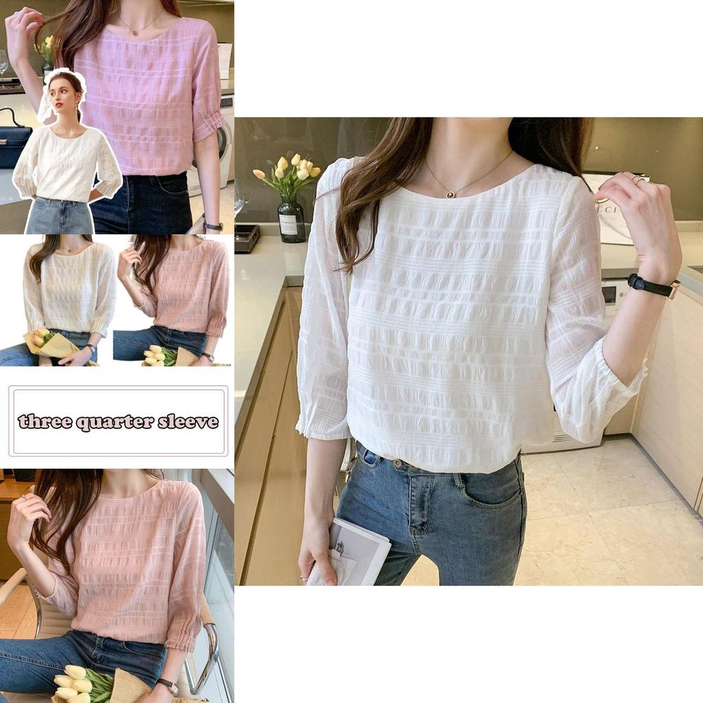 Elegant Korean Style Spring And Summer Blouse With Seven-part Sleeves For Versatile Wear