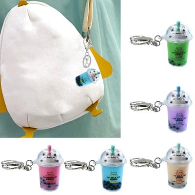 Cat Bubble Tea Pendant Cartoon Milk Tea Pendants Keyrings Fashionable Acrylic Key Rings Jewelry for Backpacks and Phone