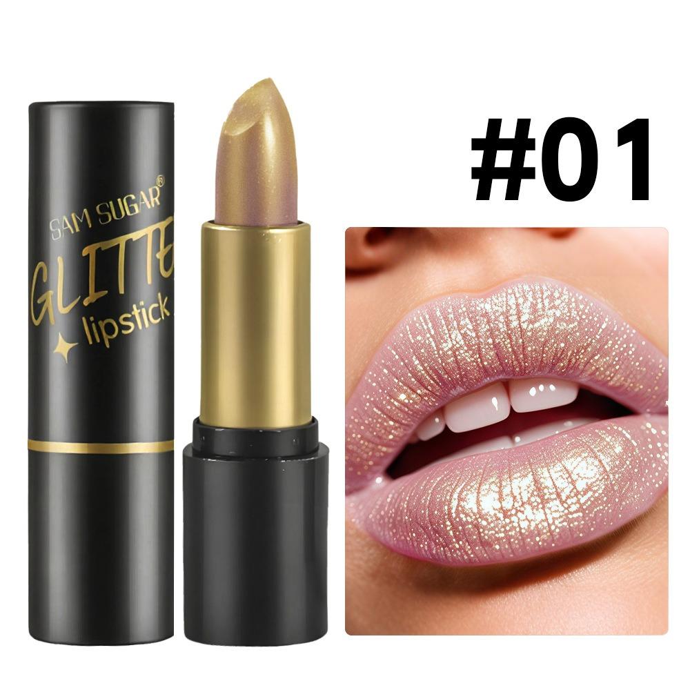 6 Colors Glitter Lipstick Diamond Pearlescent Gold Sexy Red Lipssticks Waterproof Lasting Non-Sticky High-Shine Lip Gloss Makeup