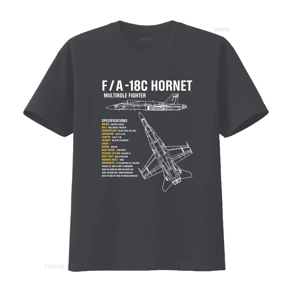 Cool Line Art F A C Hornet Multirole Fighter Jet Specs Print Casual T Shirt vintage Washed graphic Unisex streetwear Stylish