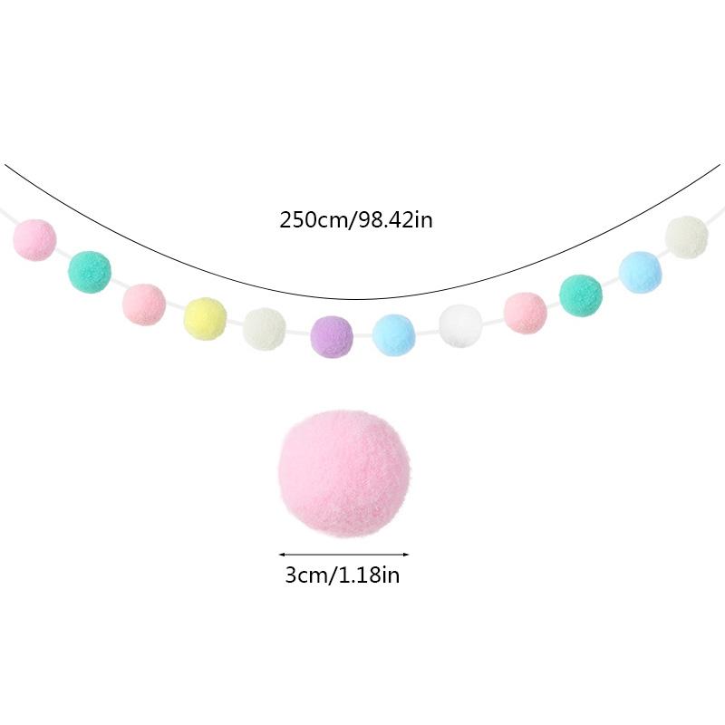Macaron Color Pom Pom Ball Garland Easter Hanging Decoration Felt Bunting Flag for Baby Shower Kids Birthday Party Decor Favors
