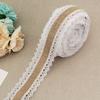 2Meter/Lot 25mm Natural Jute Burlap Hessian Lace Ribbon with White Lace Trim Edge Rustic Vintage Wedding Centerpieces Decor