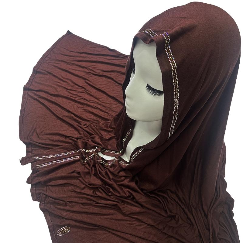 Luxury Czech Diamonds Mercerized Cotton Jersey Scarf Muslim Woman Premium Shiny Shawl Hijabs Arab Female Stretchy Turbans Wrap