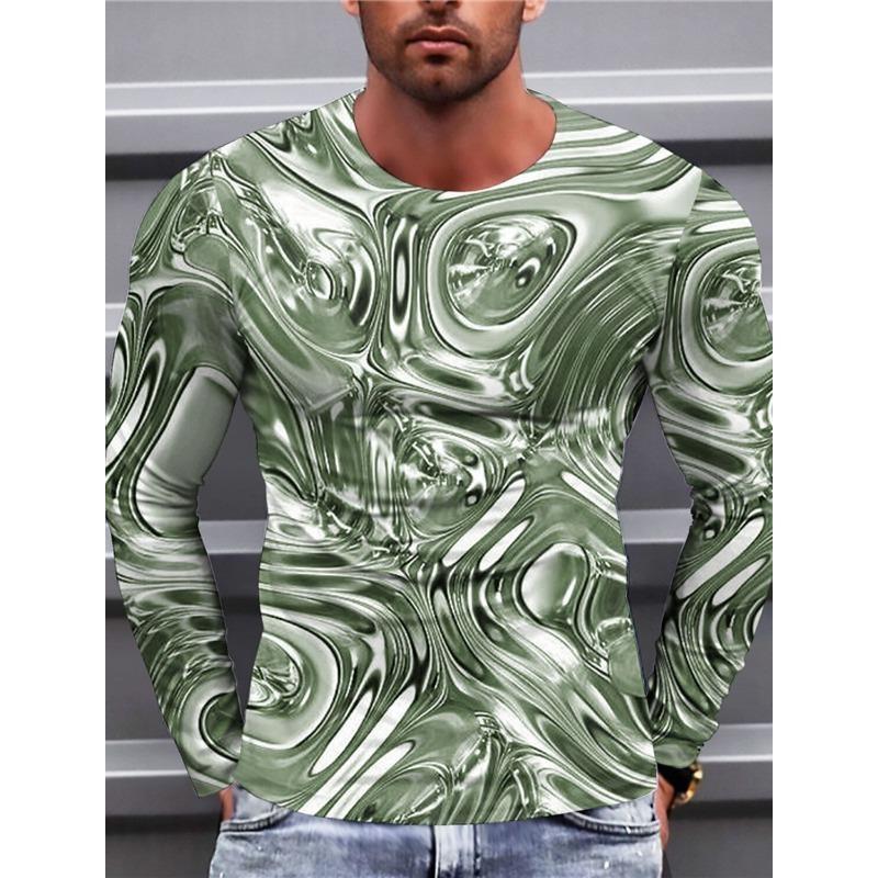 Fashion Cool Texture Pattern T-Shirts For Men Colorful 3D Printed T Shirts Summer Casual Long Sleeves Loose Round Neck Tops