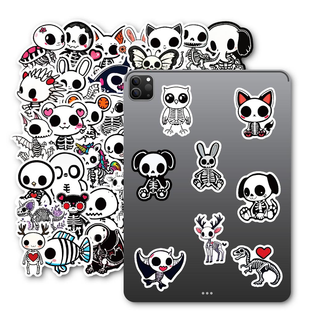 50PCS Cartoon Skeleton Animal Stickers, Cute Skull Decals for Notebook Journal DIY, Waterproof Decoration