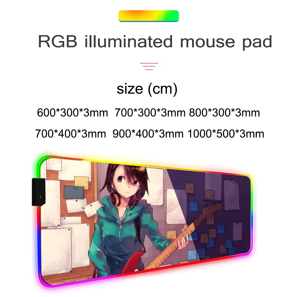 anime guitar girl Mouse Pad RGB Gaming Mousepad Big LED Pad PC Desk Mat Luminous Mouse Pad Large Keyboard Mats Table Rug With