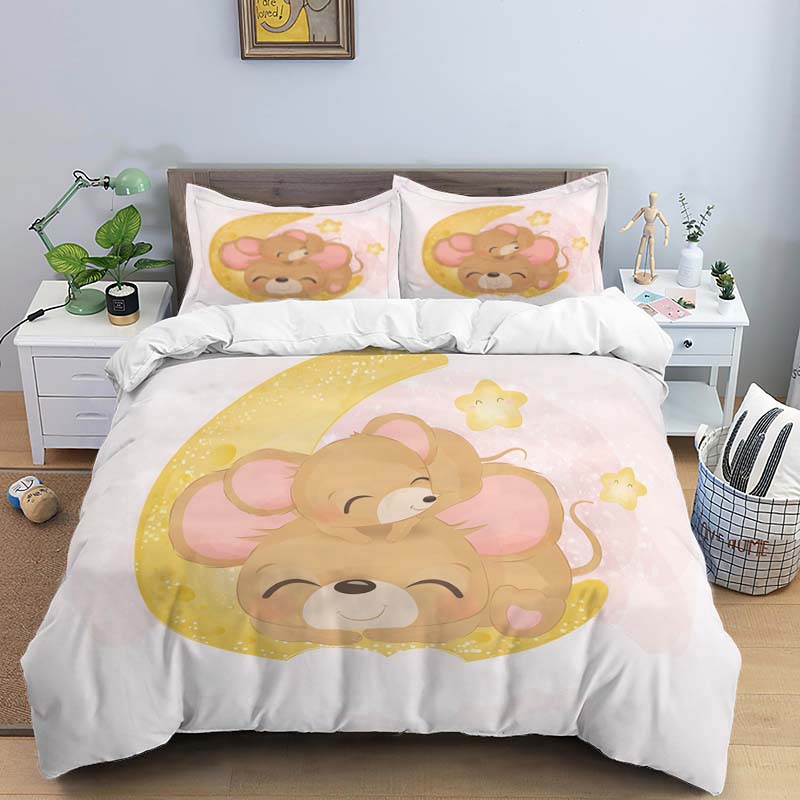 Comforter Moon Little Animal Sleep Print Digital Print Polyester Bedding Sets Girl'S For Teens