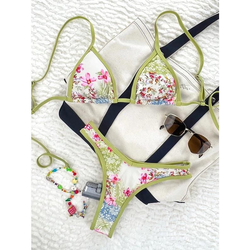 new bikini 2025 European and American swimsuit split print sexy dopamine bikini swimsuit L