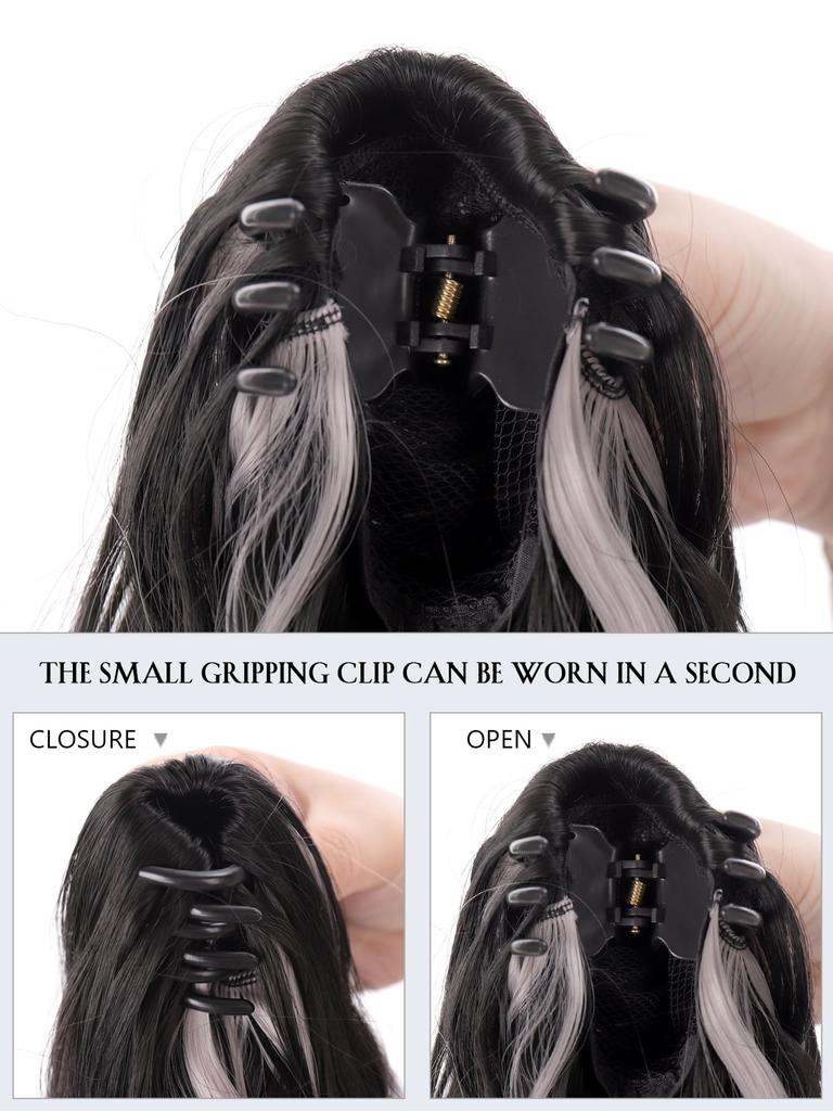 Black Dyed White Tea Grey Medium Long Curly Ponytail Hair Extensions