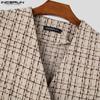 INCERUN Men V Neck Front Cross Sleeveless Waistcoat Texture Plaid Vest Coats