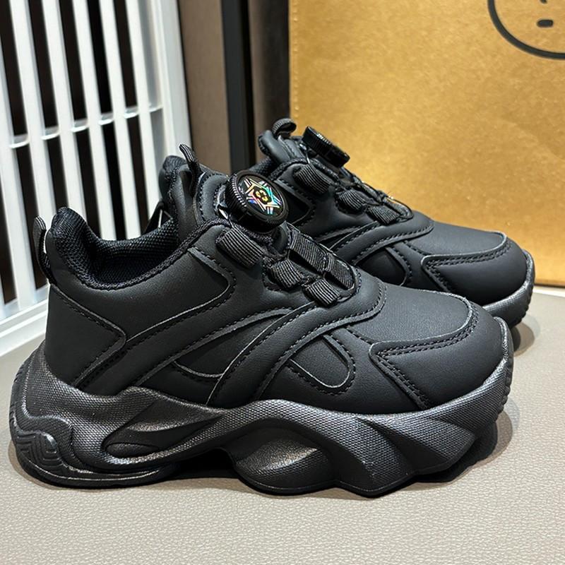 

Детская спортивная обувь 2025 маленькие белые туфли кожаные кроссовки папы модные универсальные спортивные туфли для мальчиков и девочек школьный стиль 32-37 size whole box shot 48 pairs чёрный