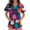 Women's V-neck Printed Short-sleeved Work Clothes With Side-slit Pockets And Uniforms