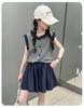 Girls' summer outfit set 2026 new stylish children's summer striped vest, girls' casual pleated skirt two-piece set
