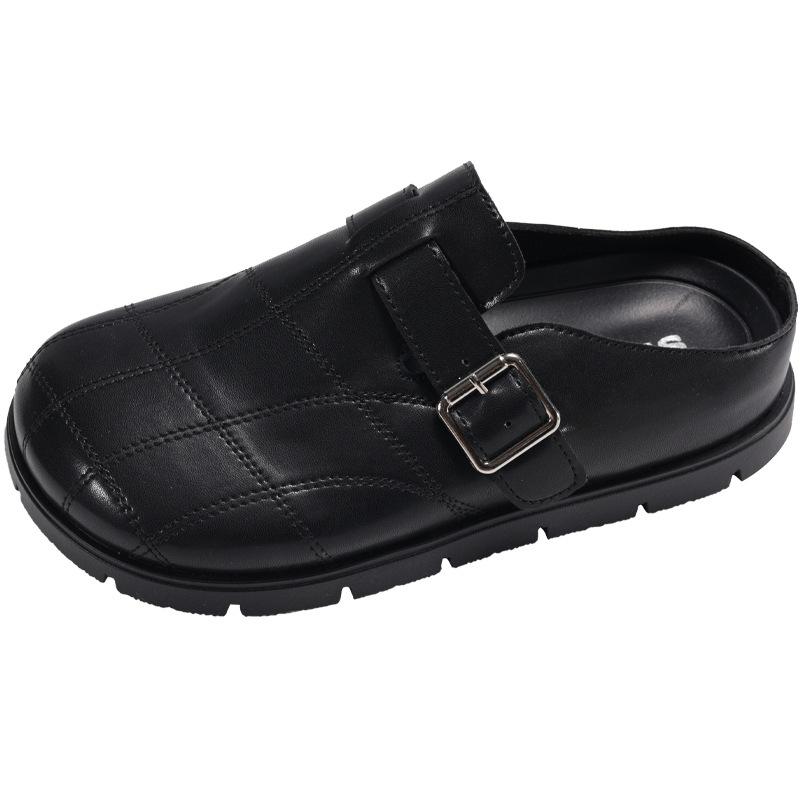 Casual and Lightweight Black Non-slip Flat-bottomed Bag Head Slippers for Women's Summer Outer Wear 2025 New Inner Height Increase Half-drag Birkenst