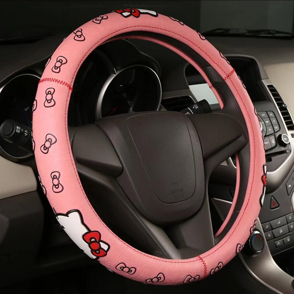 38cm Hello Kitty Car Steering Wheel Cover Universal Decor Handle Cover Cute Anti Slip Sweat Absorbing Cartoon Handlebar Cover