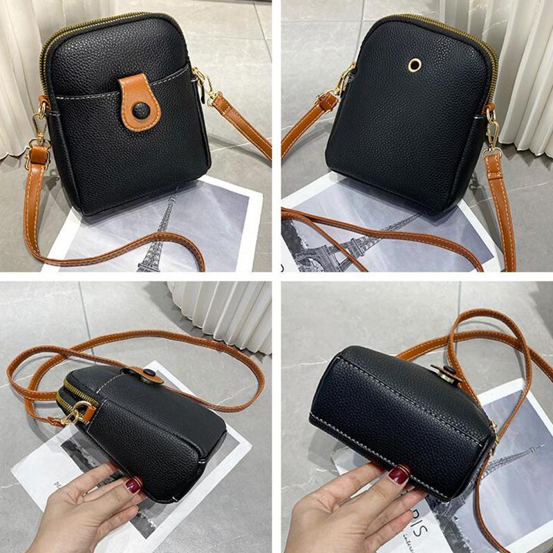 Handytasche für Damen, Umhängetasche aus PU-Leder, einfache mehrschichtige Messenger-Handtasche und Geldbörse, Einkaufstasche