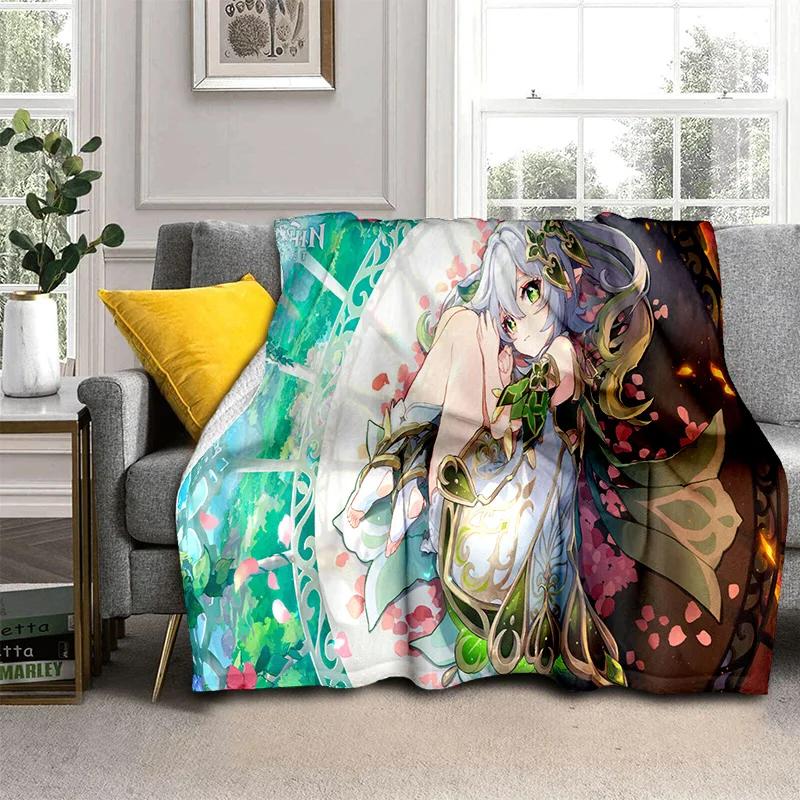 Game Genshin Impact Gamer Cartoon Blanket,Soft Throw Blanket for Home Bedroom Bed Sofa Picnic Travel Office Cover Blanket Kids