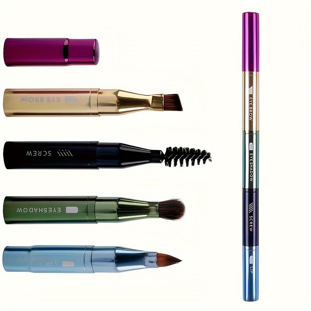 Pensulă de sprâncene patru-în-unu de călătorie, pensulă pentru buze, pensulă pentru gene, pensulă pentru fard de ochi, metalică, portabilă, instrument de machiaj