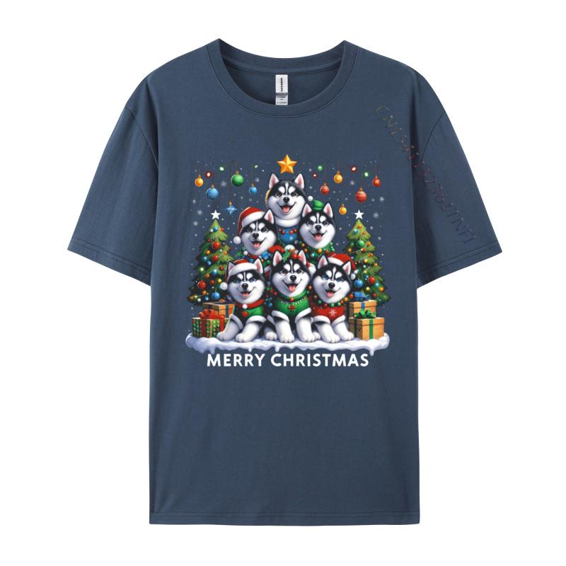 Husky Dog Christmas Tree Merry Christmas Matching Xmas Tshirts Print Tshirt Unisex T Shirt Hot Sale Short Sleeve Oneck