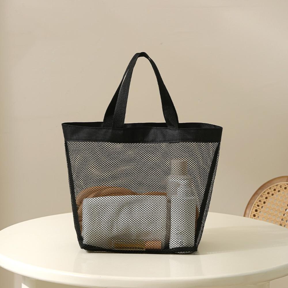 PVC Mesh Beach Bag Zipper Swimming Tote Bag Storage Bag Hollow Out Handbag  School