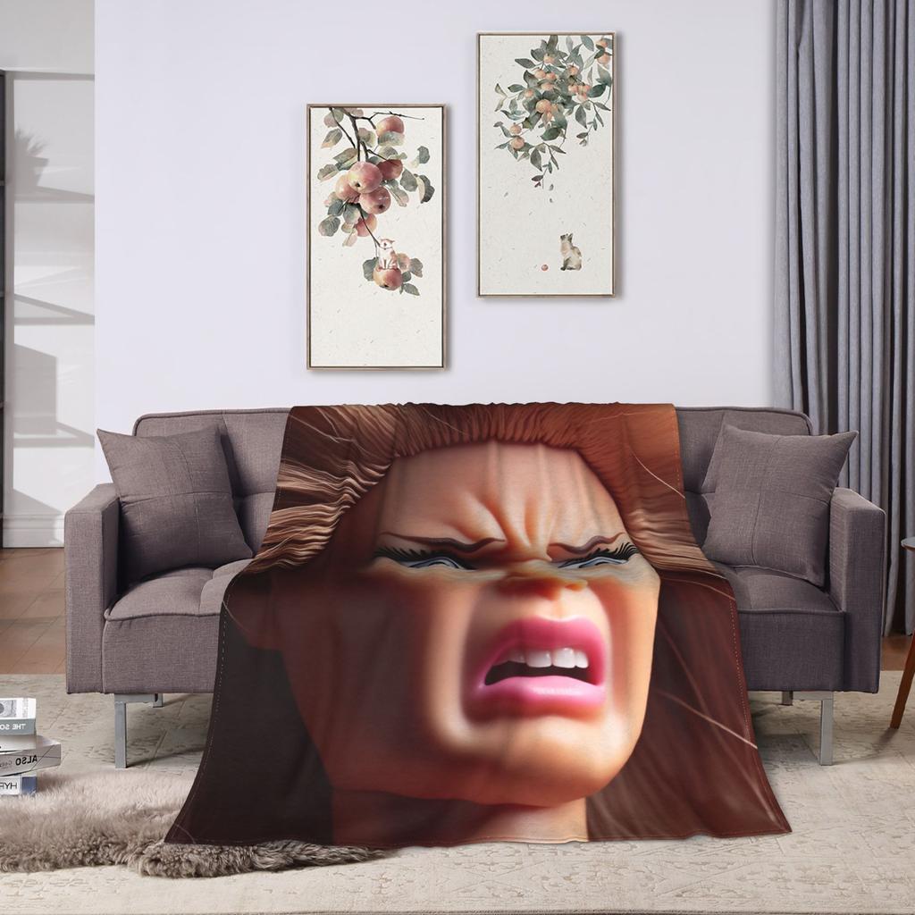 Warm Soft blanketBoy Girl Airplane Travel Funny Disgusting Doll Face Meme Hilarious Sarcastic Throw Blanket Flannel Bedspread