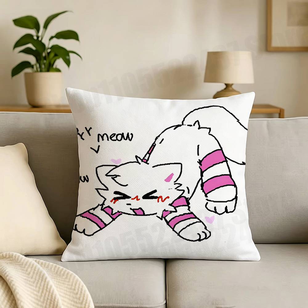 Cute Bboykisser Silly Cat Print Throw Pillow Cover Square Cushion Case for Living Room Bedroom Decor