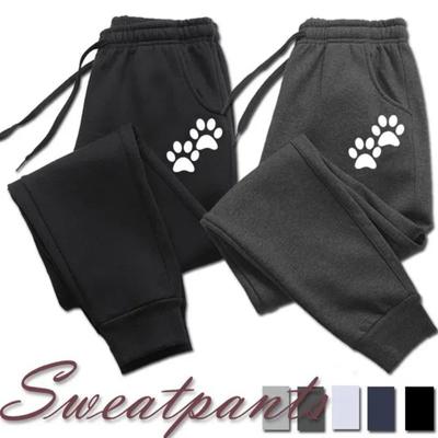 Calças de corrida com estampa de pata de gato fofas, calças de moletom femininas, calças compridas de algodão, calças casuais esportivas, fitness, calças de corrida, primavera, outono, inverno, calças de moletom femininas