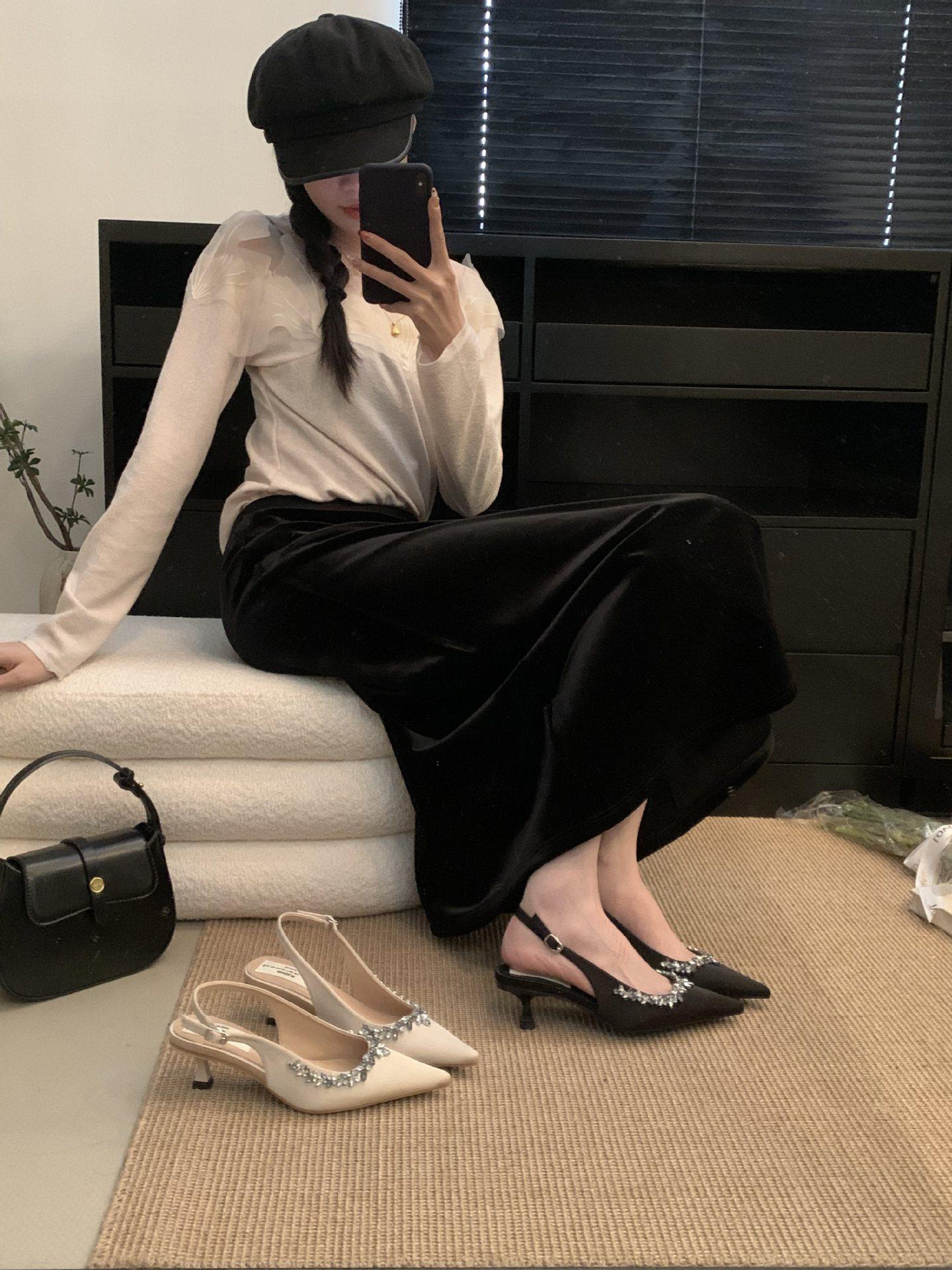 

Весна 2025 новые остроносые туфли-стилетто на высоком каблуке со стразами, сексуальные полуперетаскиваемые крутые шлепанцы, женская уличная обувь 39