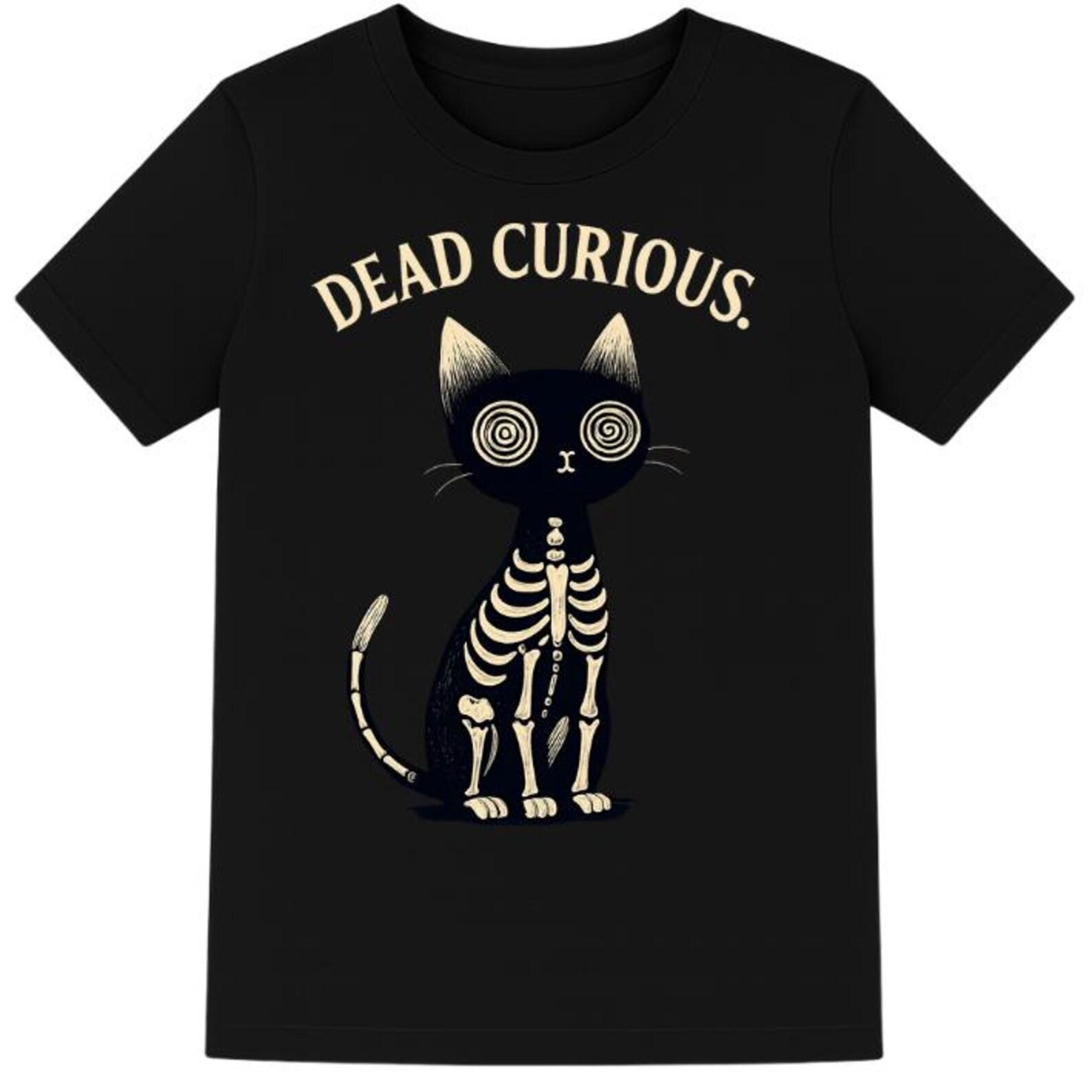 Cat Skeleton tee Dead Curious Cat Shirt Gothic Witchy Cat Halloween T-Shirt Creepy Cute Hypnotic Cat Graphic Tee Dark Humor aesthetic shirt 2XL
