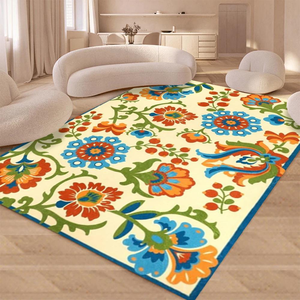 Retro Bloom Design Non-Slip Rug Soft Carpet for Bedroom Living Room Kitchen Coffee Table Floor Mat Indoor Rug Machine Washable