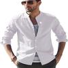 Mens Retro Casual Loose Long Sleeve Stand Collar Solid Shirt