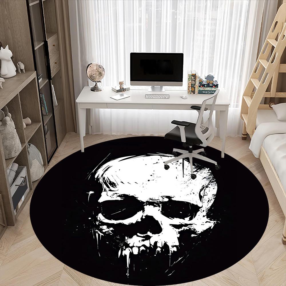 1pc Skull Art Office Round Area Rug,  Mat Suitable For Office, Under Office Chairs Bedroom Living Room Home Decor, Room Deco