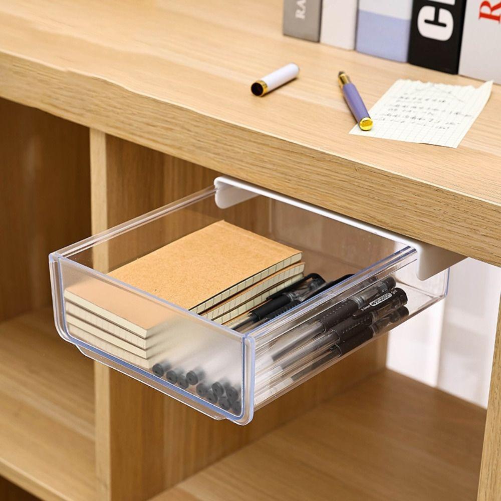 Transparent Undertable Drawer Large Capacity Under Desk Drawer Cosmetics Stationery Organizer