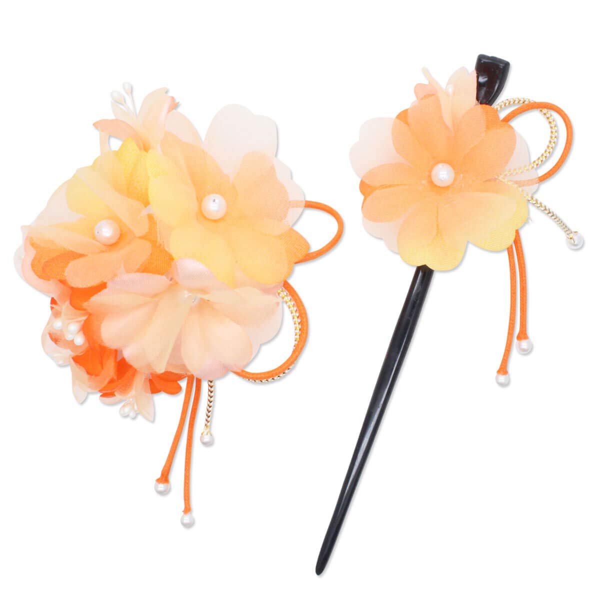 

Kamakura Crafts [Kamakura Craft] Japanese-style hair ornament set (2 pieces): Primula flower hair clip (1 piece) and Kanzashi (1 piece) Orange