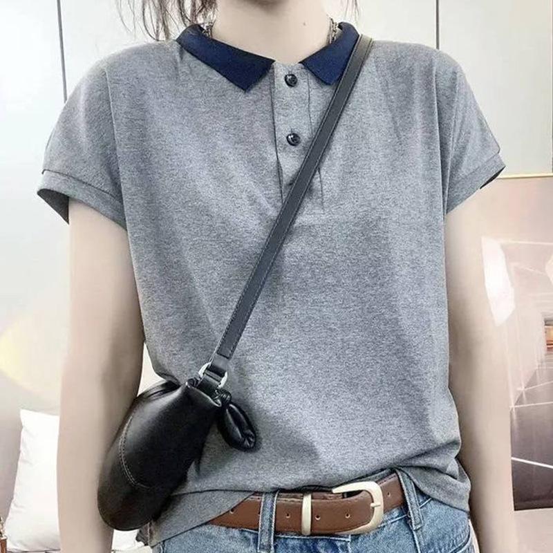 Tricou cu mânecă scurtă cu rever pentru mamă pentru femei în vară Nou Polo Vârstă mijlocie Topuri sport și casual Mărime mare