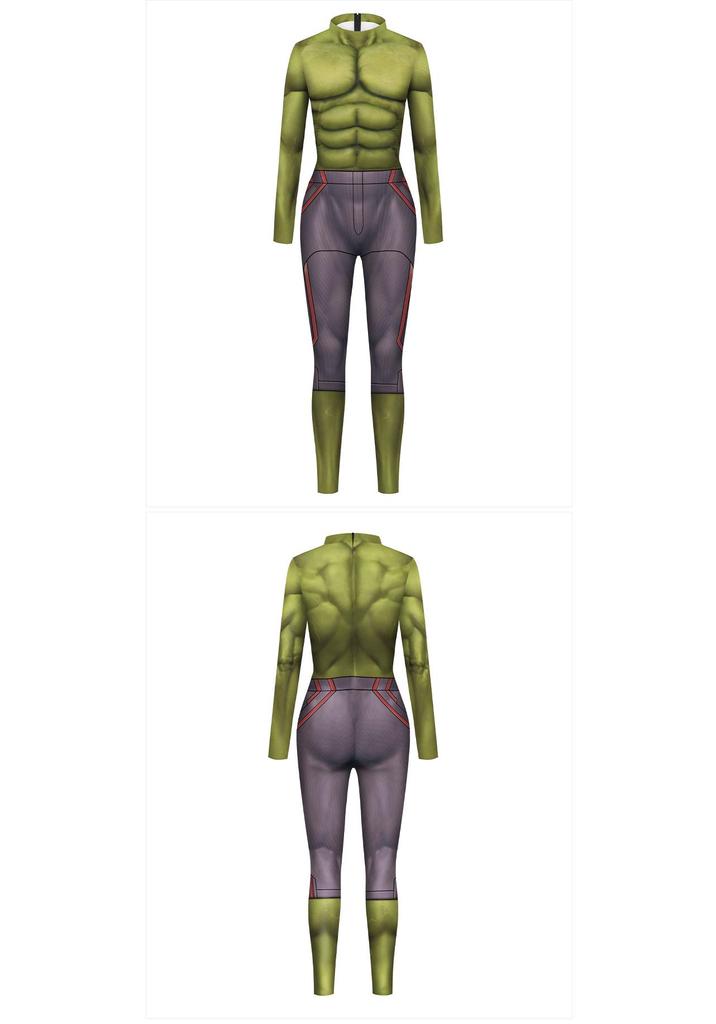 Green Digital Print Role-Playing Jumpsuit - Muscle Fit Performance Costume