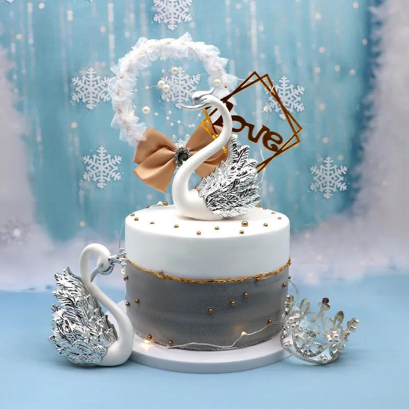 2 Stück/Set Schwan Modell Niedliche Figur Sammlerstücke Niedliche Auto Innendekoration Kuchenaufsatz Deko für Liebes-Thema Dekoration Luxus Heimdeko