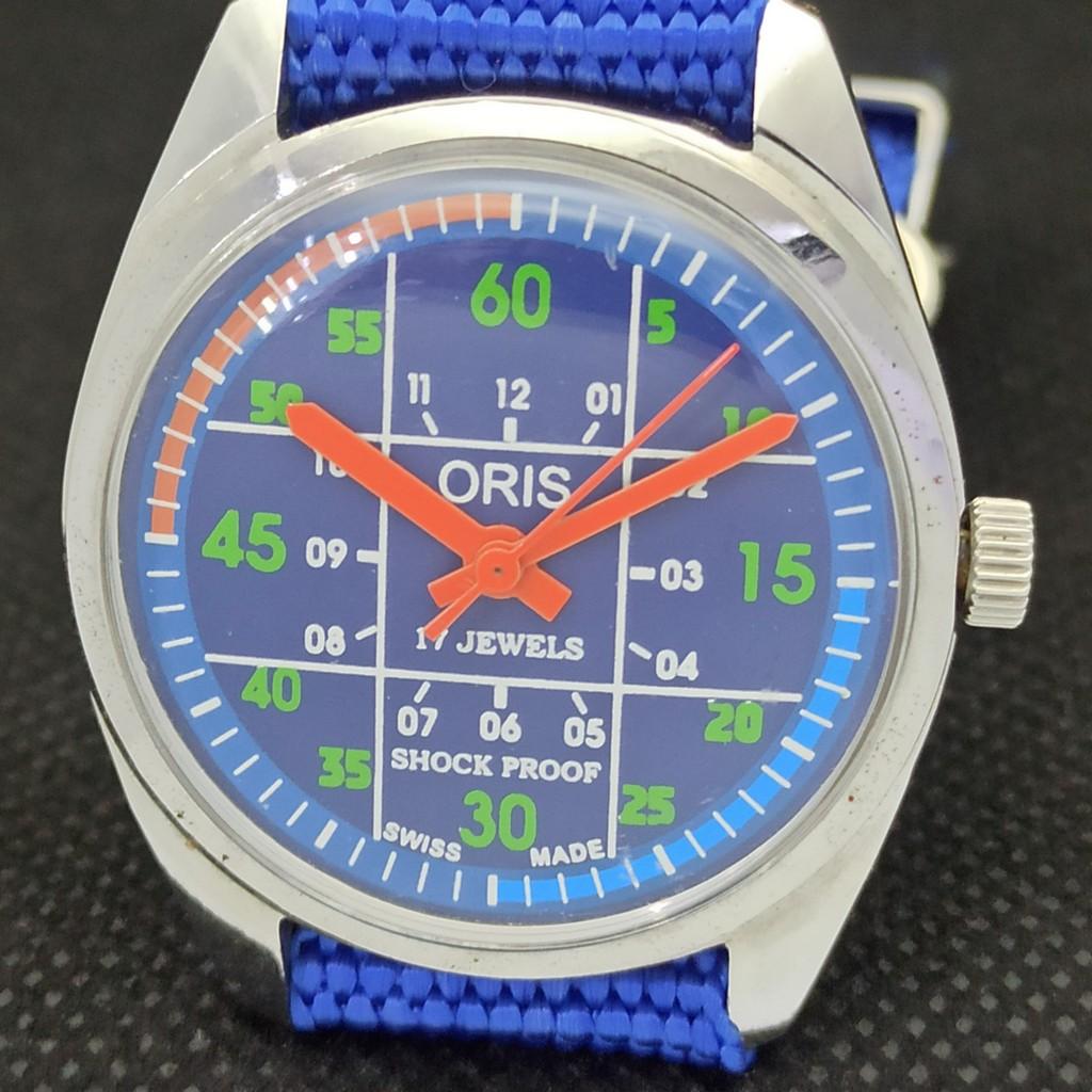 GEBRAUCHTE ORIS AUFZUG SCHWEIZER HERREN VINTAGE ARMBANDBLAU UHR 558b-a296837-1