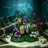 Resin Fish Ornament Pirate Skeleton Aquarium Bubbler, Underwater Tank Ornament, Air Bubbler with Hose Stone for Freshwater And Saltwater Tanks